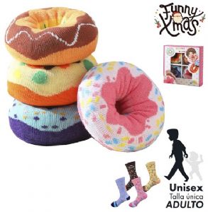 CAJA 4 PARES CALCETINES TALLA UNICA ADULTO DONUTS SURTIDOS
