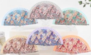 ABANICO VARILLA MADERA FLORAL COLORES PASTEL REF-1234601