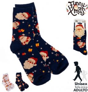 CALCETINES-NAVIDAD-TALLA-UNICA-ADULTO-PAPA-NOEL-AZUL CALCETINES-NAVIDAD-TALLA-UNICA-ADULTO-PAPA-NOEL-AZUL