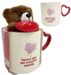 TAZA 348 ML CON PELUCHE AMOR 13X9X23 CM