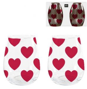 JUEGO 2 VASOS CIRSTAL CORAZONES 500 ML AMOR 25X8,5X16 CM